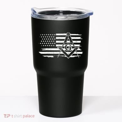 Mason Square & Compass Masonic Us Flag Freemason Shriner Tumbler