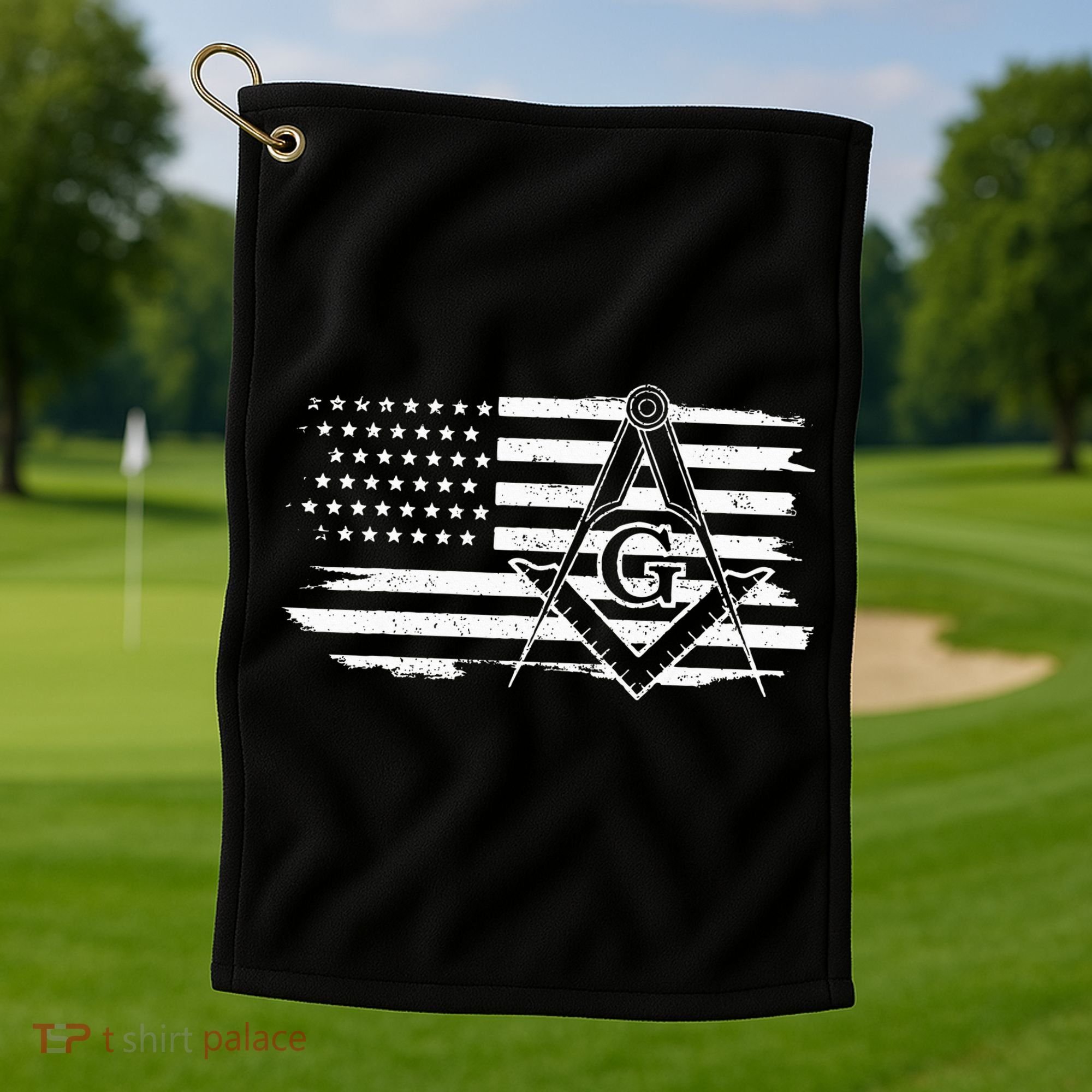 Mason Square & Compass Masonic Us Flag Freemason Shriner Golf Towel