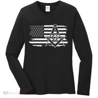 Mason Square & Compass Masonic Us Flag Freemason Shriner Women's Long Sleeve Shirt thumb 0