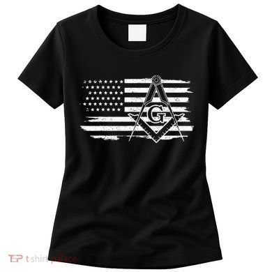 Mason Square & Compass Masonic Us Flag Freemason Shriner Women's T-Shirt