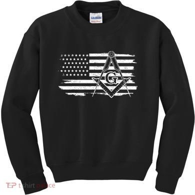 Mason Square & Compass Masonic Us Flag Freemason Shriner Kids Sweatshirt