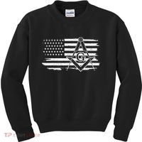 Mason Square & Compass Masonic Us Flag Freemason Shriner Kids Sweatshirt thumb 0