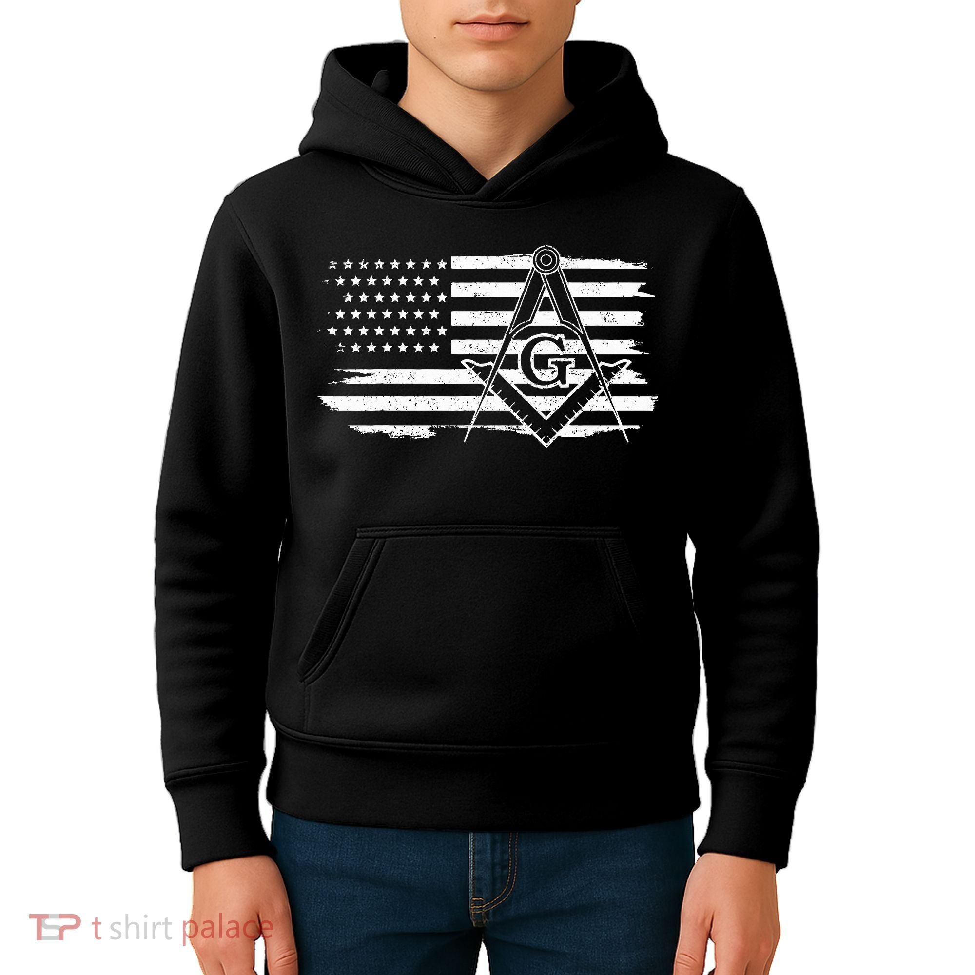 Mason Square & Compass Masonic Us Flag Freemason Shriner Kids Hoodie