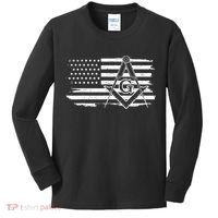 Mason Square & Compass Masonic Us Flag Freemason Shriner Kids Long Sleeve Shirt thumb 0