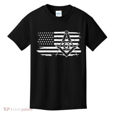 Mason Square & Compass Masonic Us Flag Freemason Shriner Kids T-Shirt