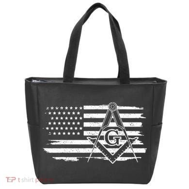 Mason Square & Compass Masonic Us Flag Freemason Shriner Tote Bag