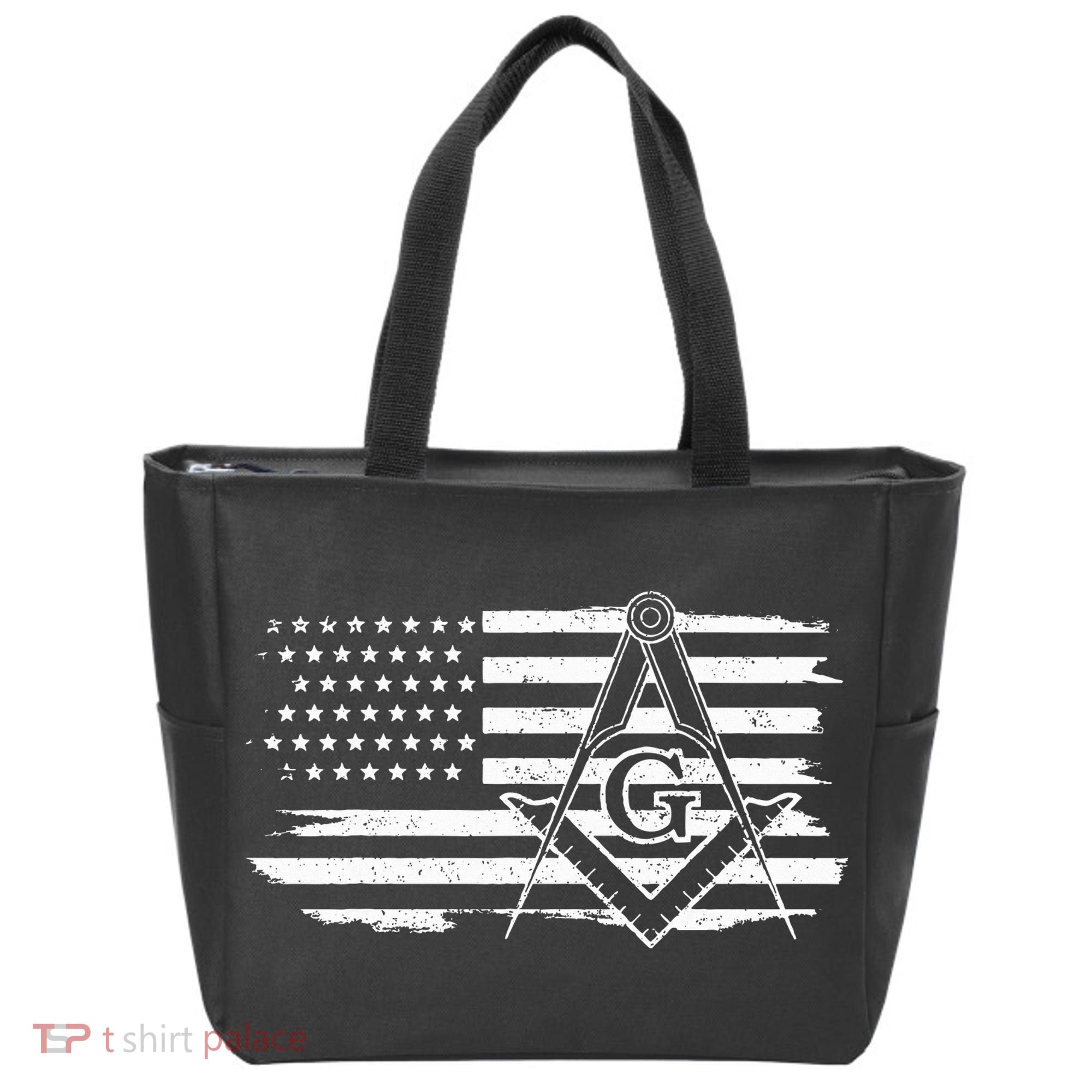 Mason Square & Compass Masonic Us Flag Freemason Shriner Tote Bag