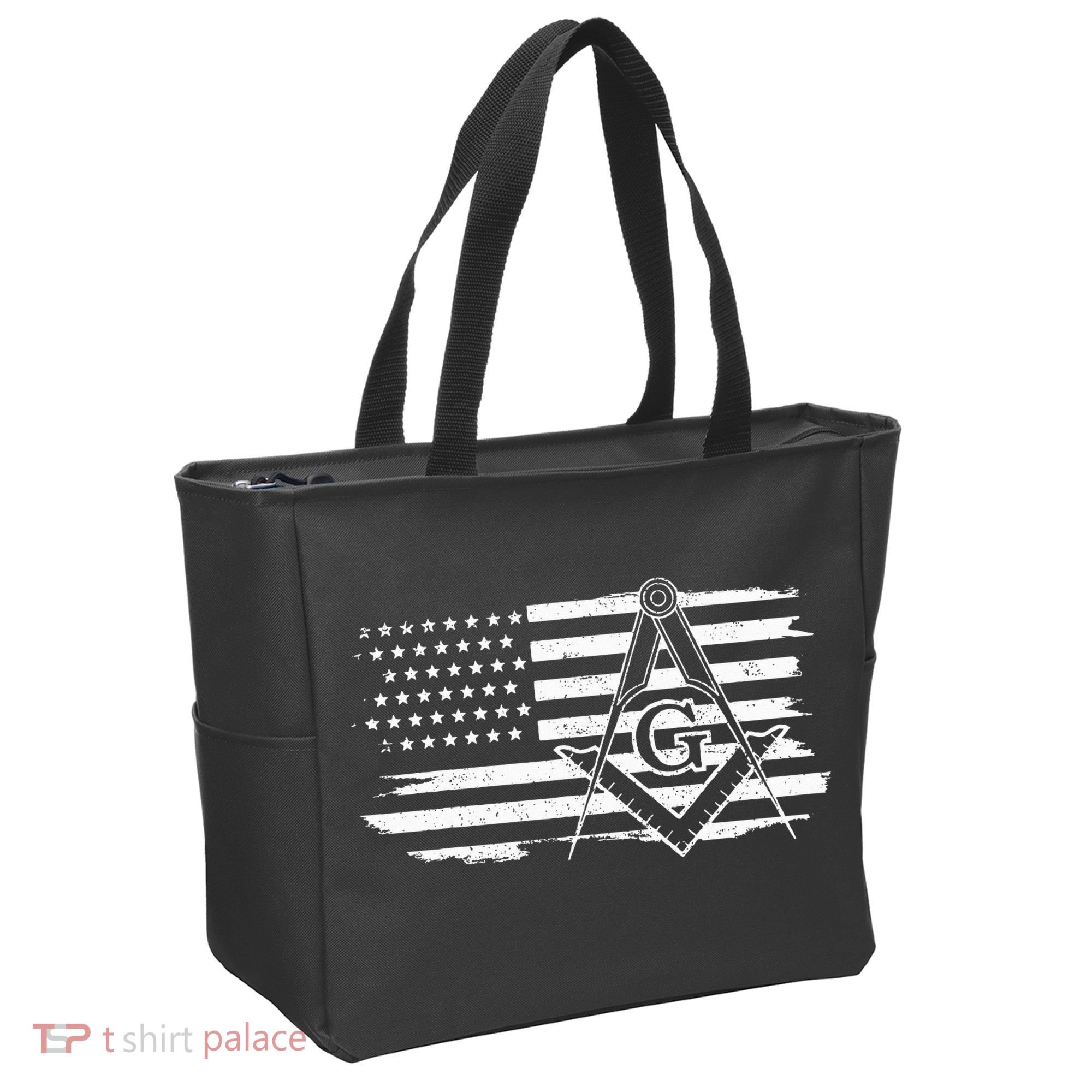 Mason Square & Compass Masonic Us Flag Freemason Shriner Tote Bag