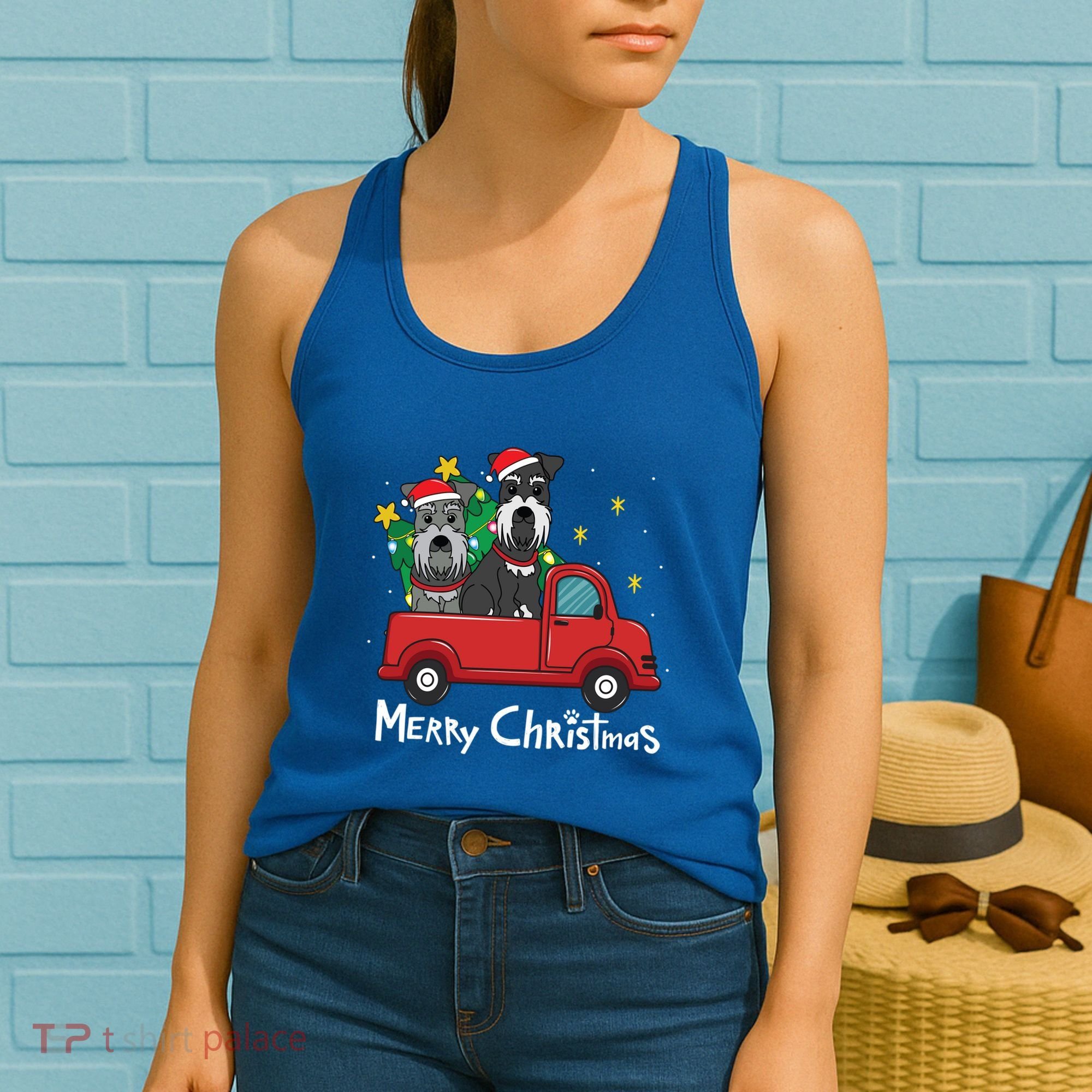 Miniature Schnauzer Christmas Truck Tree Mom Dad Xmas Gift Women's Tank Top