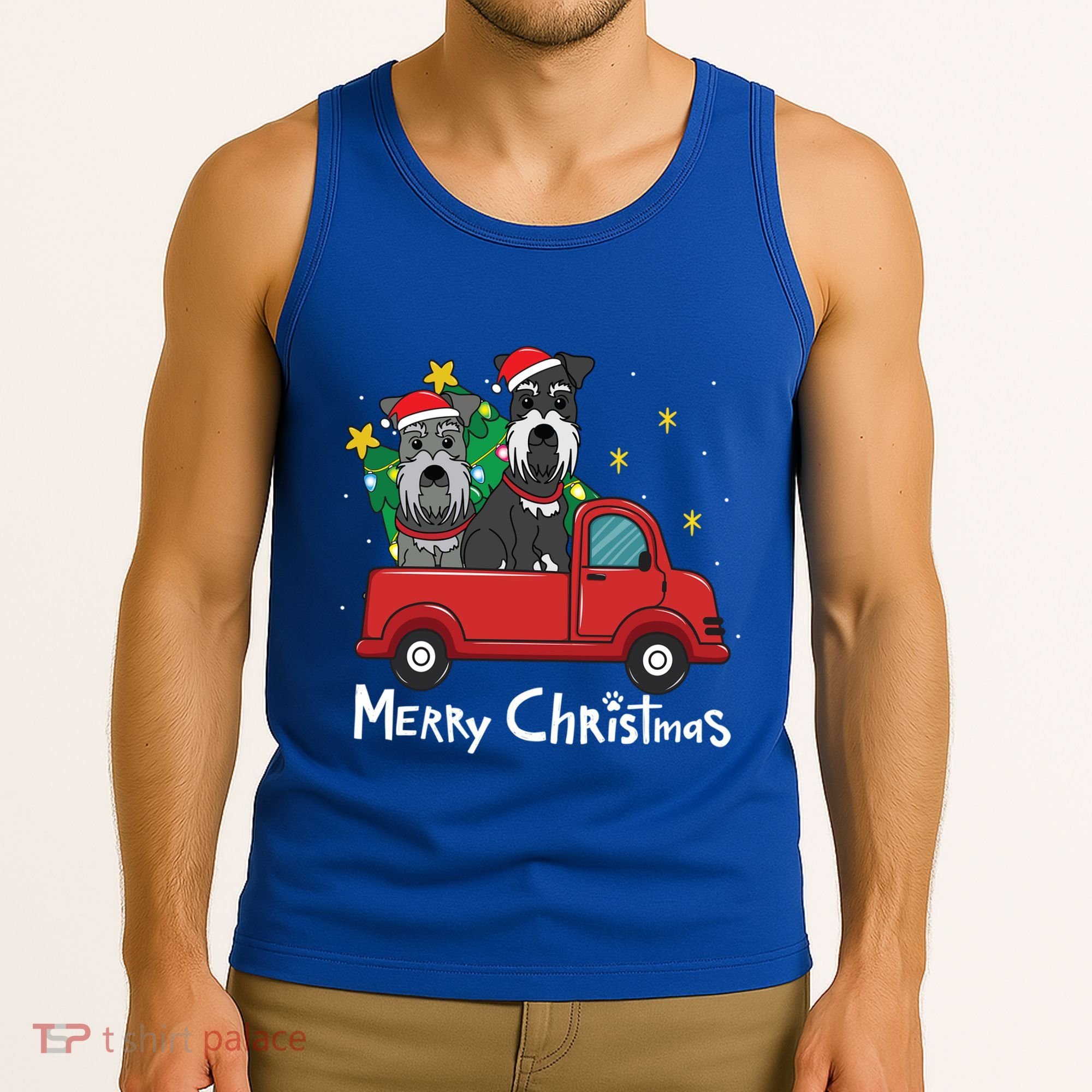 Miniature Schnauzer Christmas Truck Tree Mom Dad Xmas Gift Tank Top