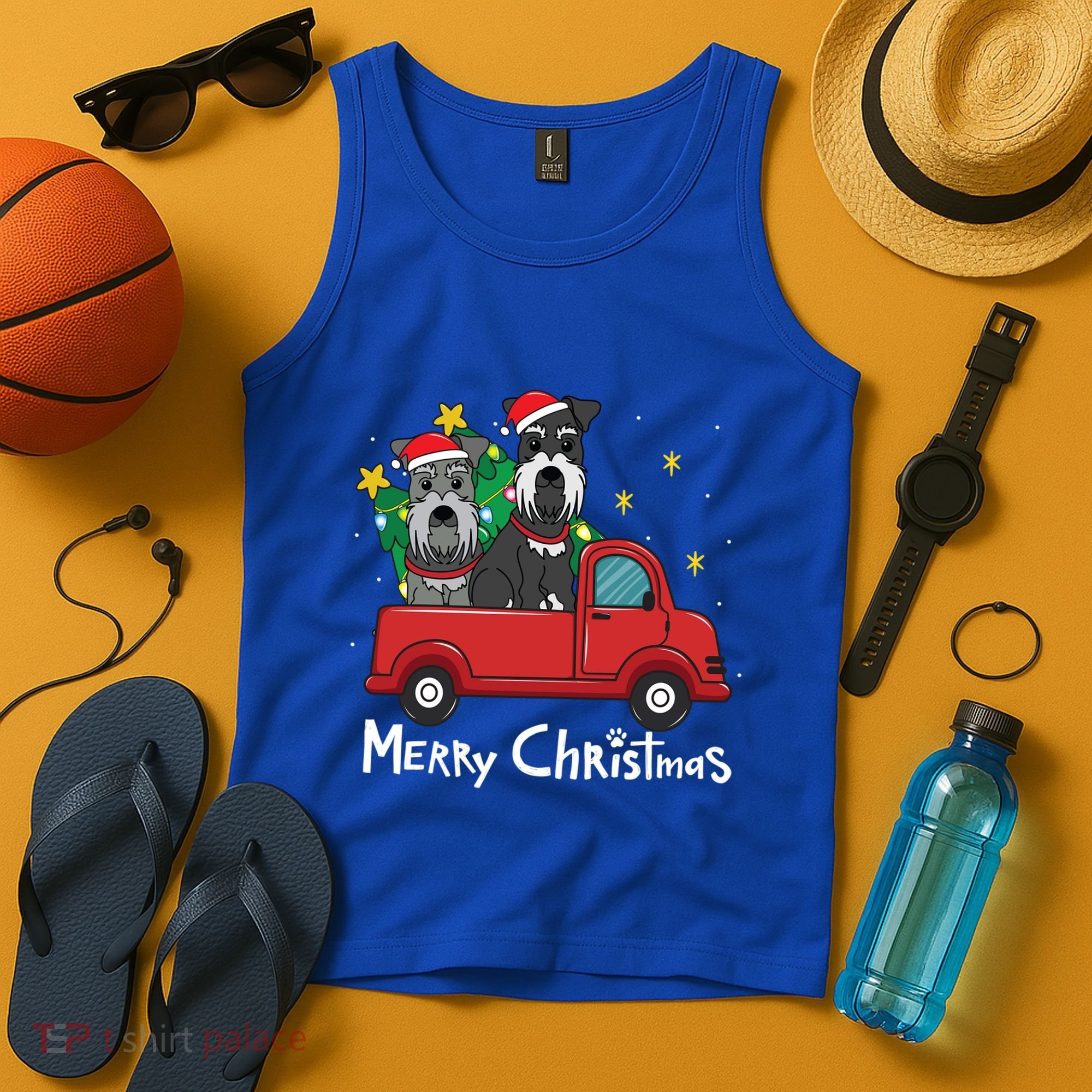 Miniature Schnauzer Christmas Truck Tree Mom Dad Xmas Gift Tank Top