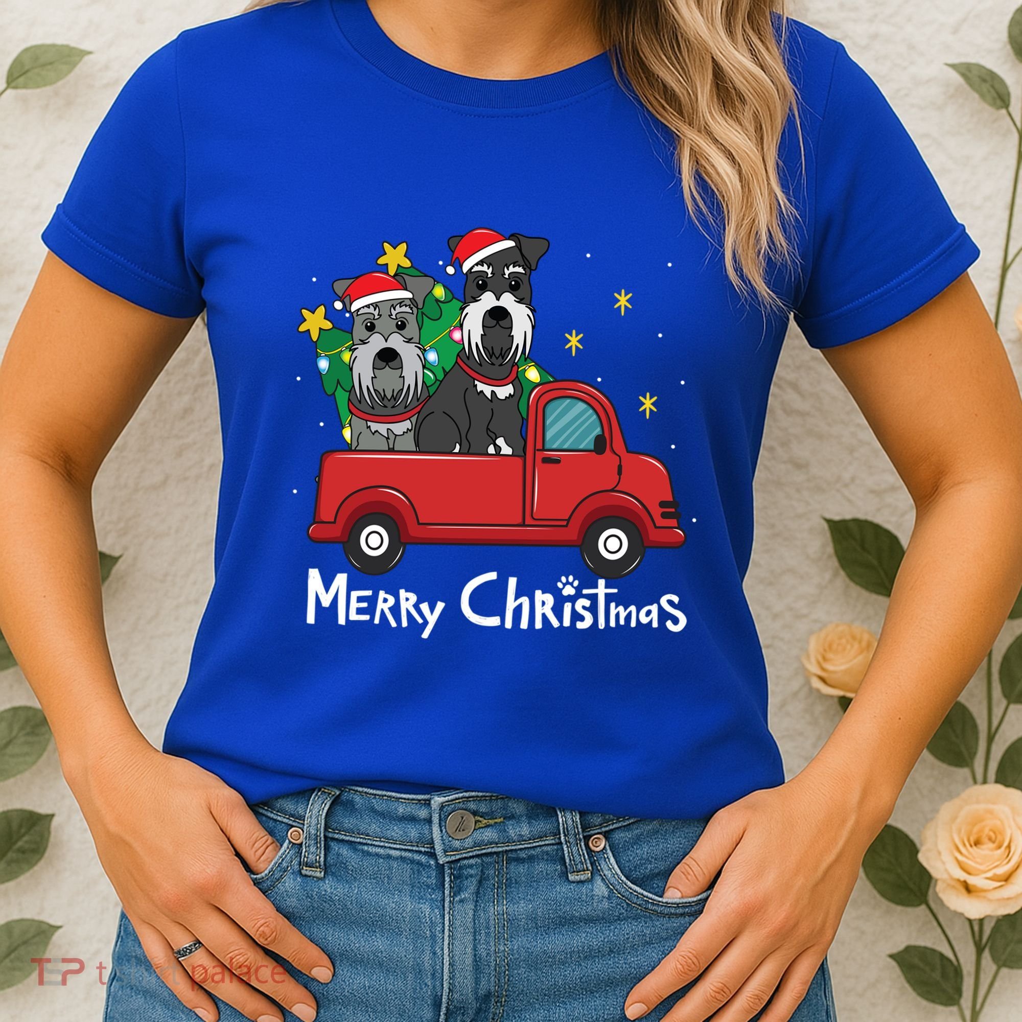 Miniature Schnauzer Christmas Truck Tree Mom Dad Xmas Gift Women's T-Shirt