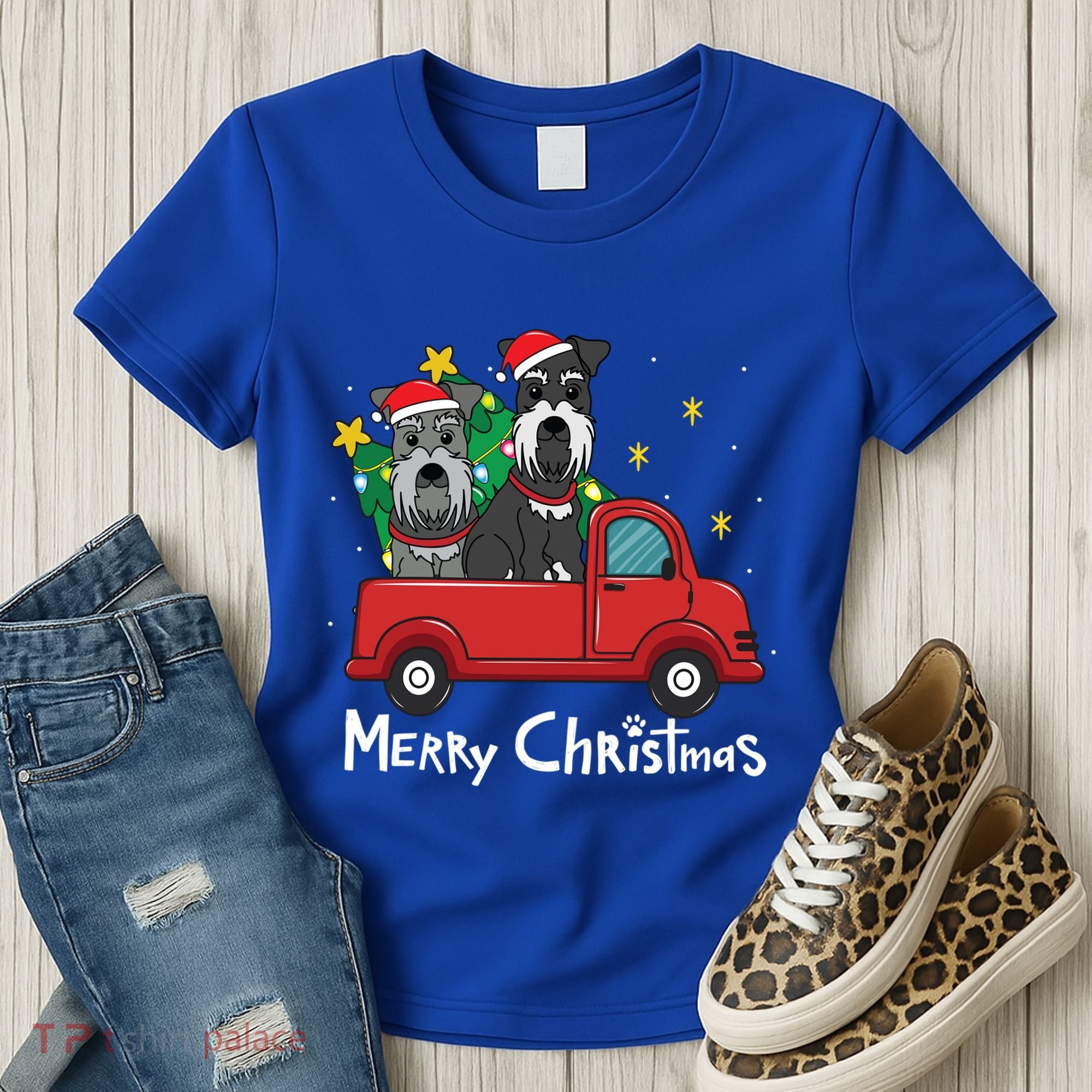 Miniature Schnauzer Christmas Truck Tree Mom Dad Xmas Gift Women's T-Shirt