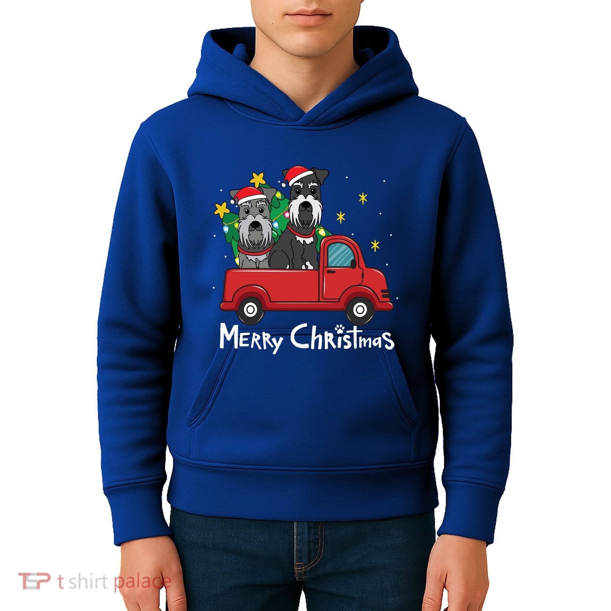 Miniature Schnauzer Christmas Truck Tree Mom Dad Xmas Gift Kids Hoodie