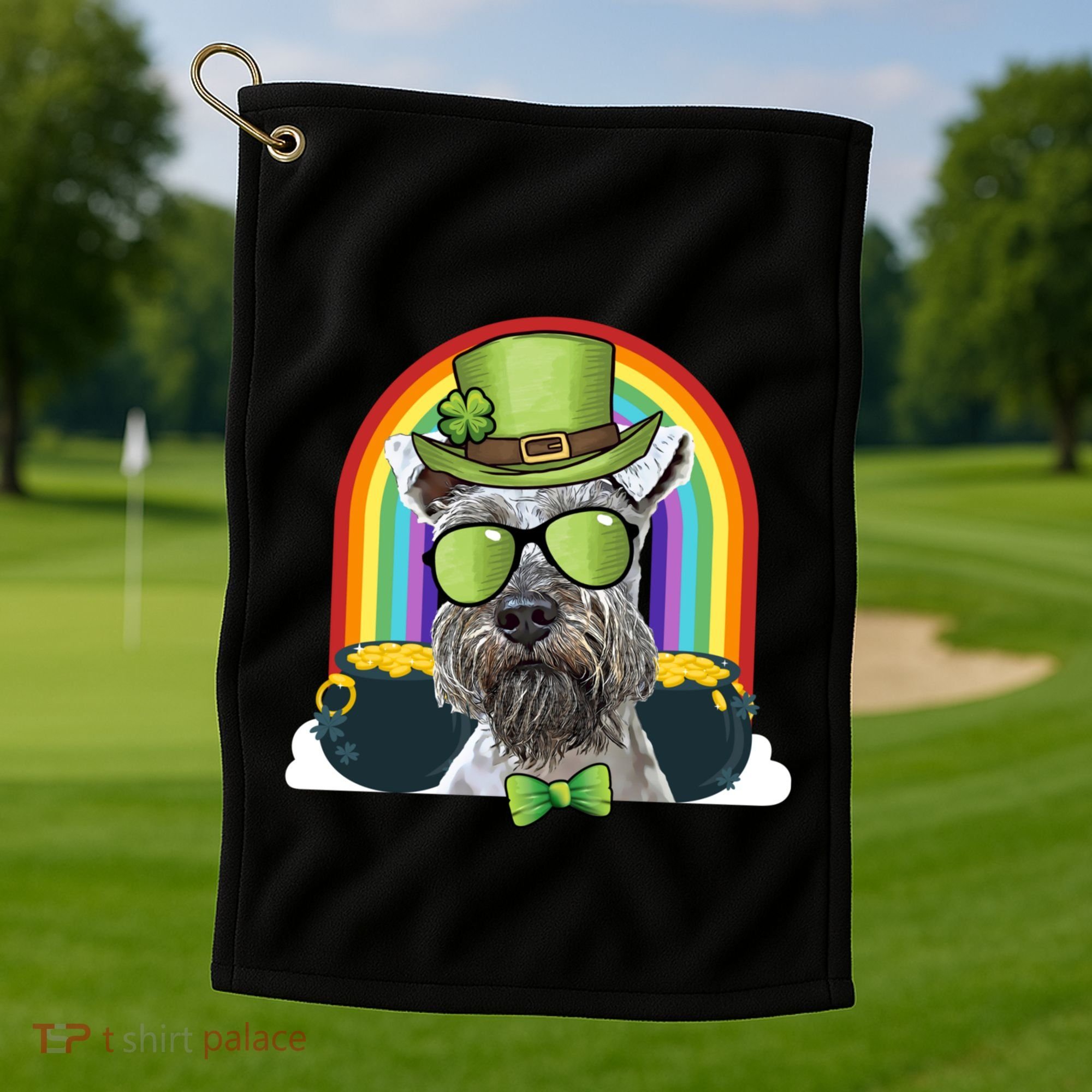 Miniature Schnauzer Dog Leprechaun Funny St Patricks Day Gift Golf Towel