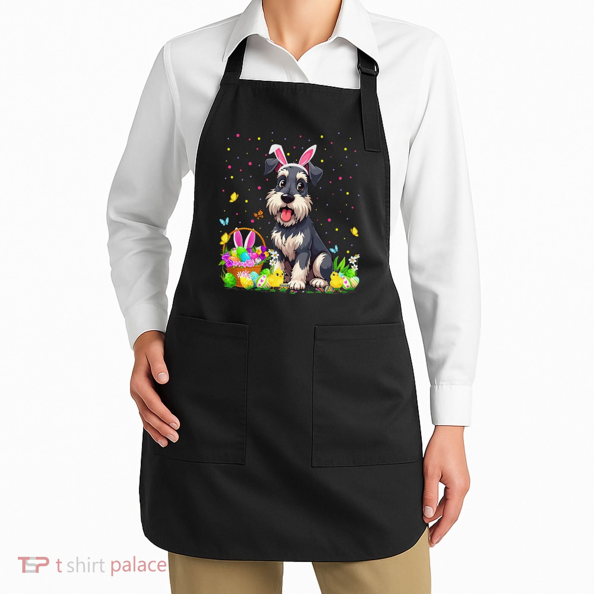 Miniature Schnauzer Dog Easter Egg Hunt Bunny Ear Easter Apron