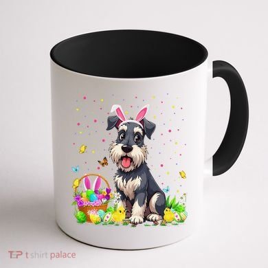 Miniature Schnauzer Dog Easter Egg Hunt Bunny Ear Easter Coffee Mug back
