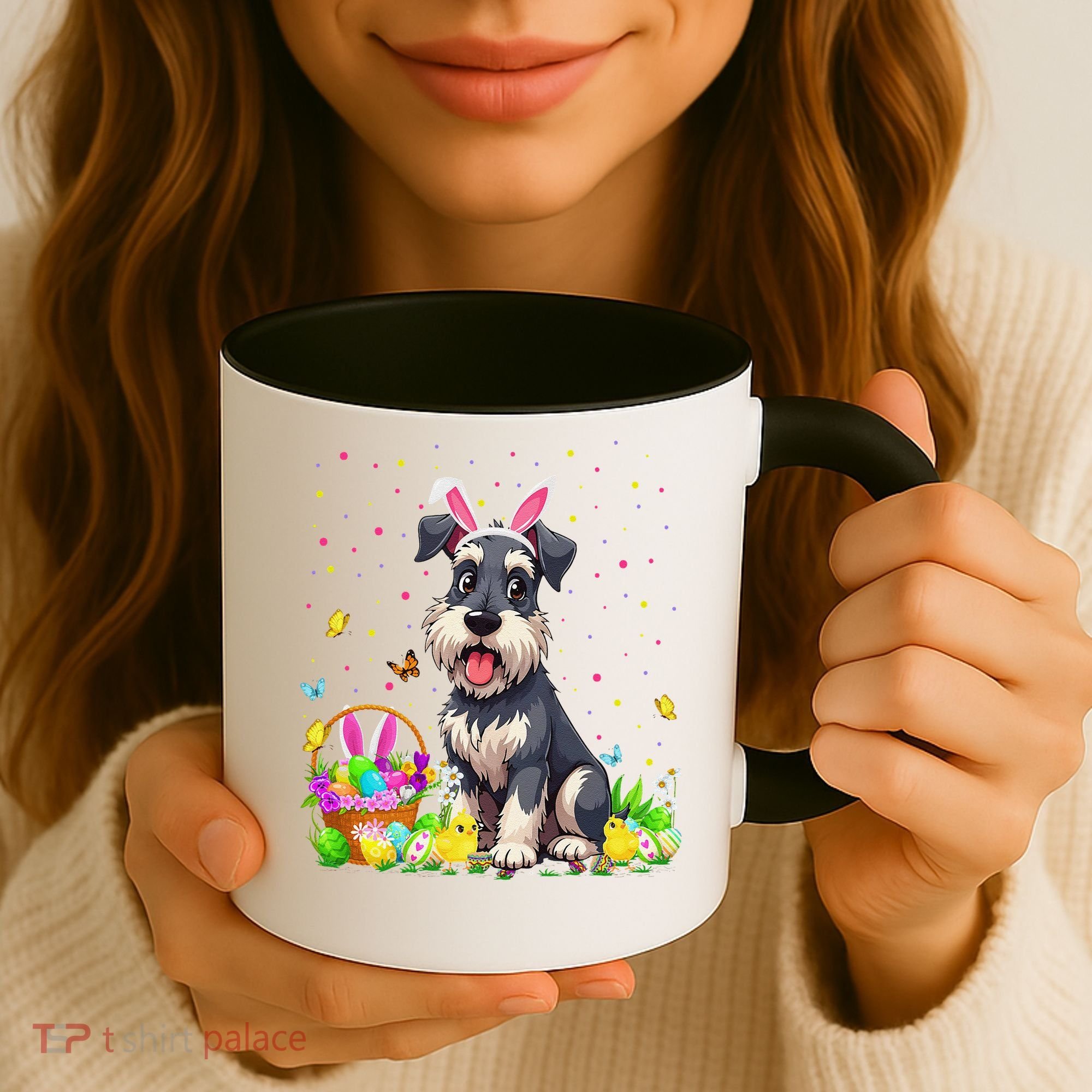 Miniature Schnauzer Dog Easter Egg Hunt Bunny Ear Easter Coffee Mug