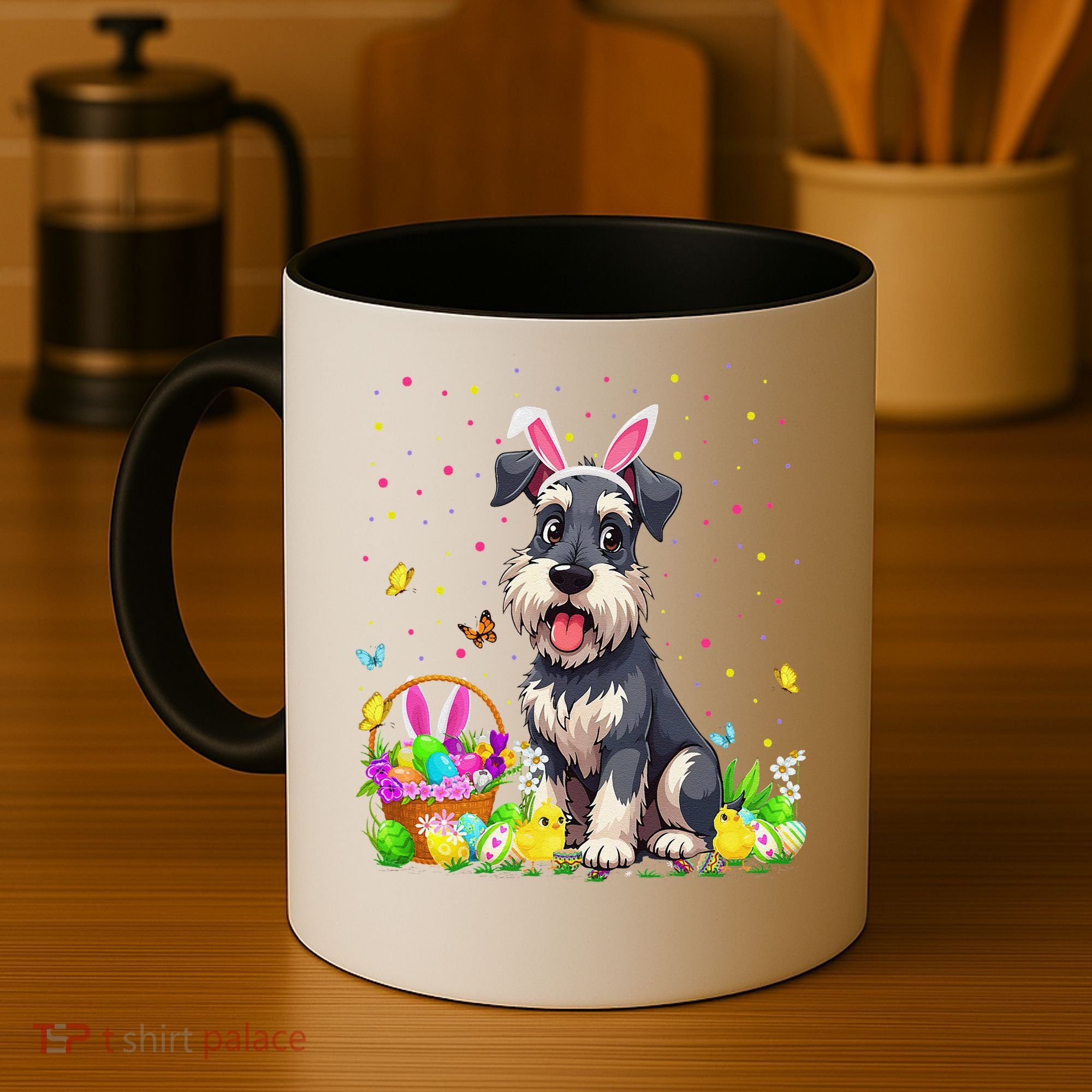 Miniature Schnauzer Dog Easter Egg Hunt Bunny Ear Easter Coffee Mug