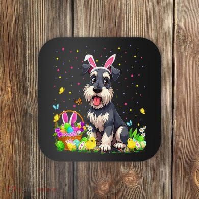 Miniature Schnauzer Dog Easter Egg Hunt Bunny Ear Easter Coaster