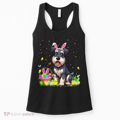 Miniature Schnauzer Dog Easter Egg Hunt Bunny Ear Easter Women's Tank Top