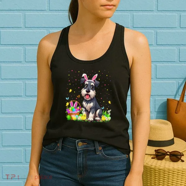 Miniature Schnauzer Dog Easter Egg Hunt Bunny Ear Easter Women's Tank Top