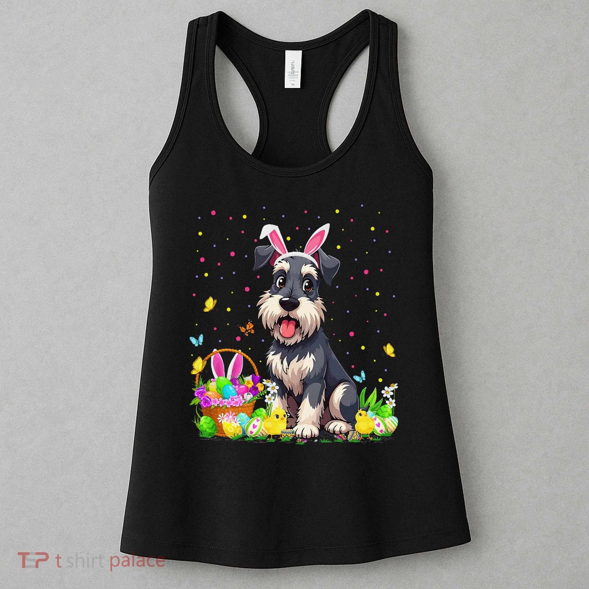 Miniature Schnauzer Dog Easter Egg Hunt Bunny Ear Easter Women's Tank Top