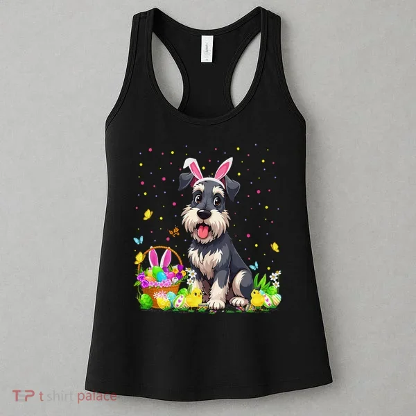 Miniature Schnauzer Dog Easter Egg Hunt Bunny Ear Easter Women's Tank Top