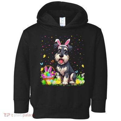 Miniature Schnauzer Dog Easter Egg Hunt Bunny Ear Easter Toddler Hoodie