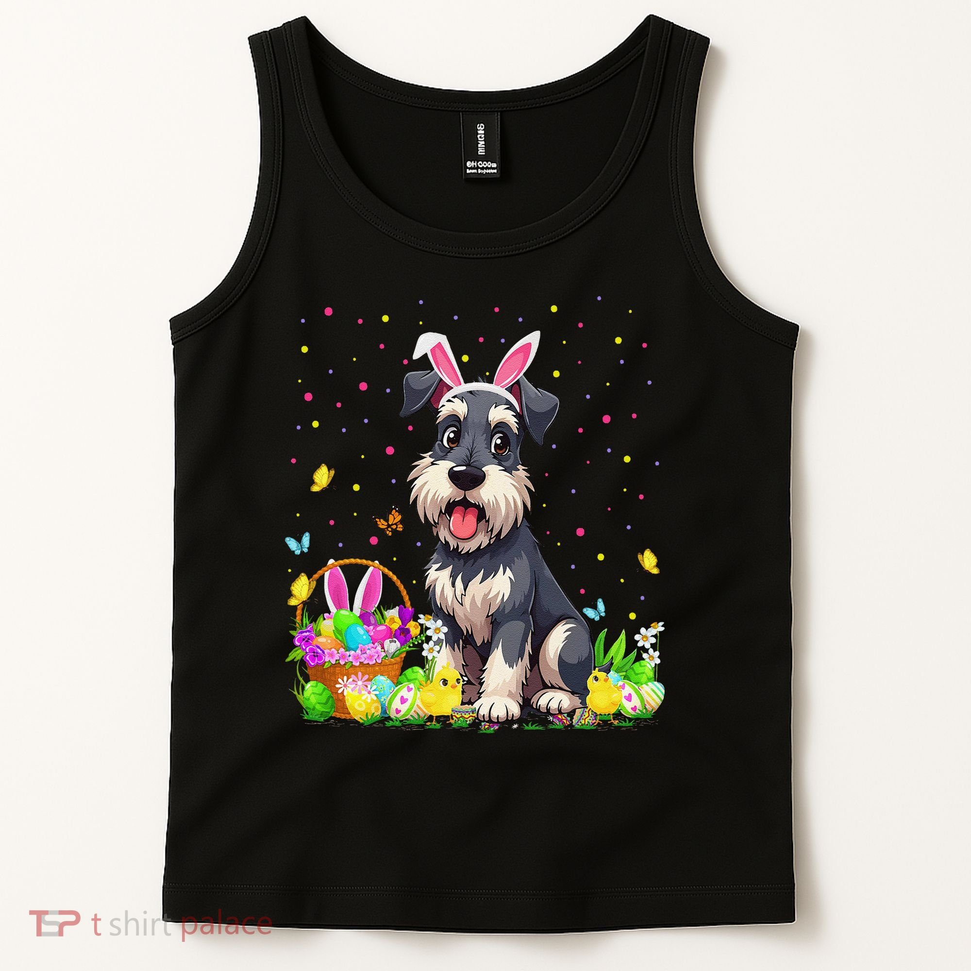 Miniature Schnauzer Dog Easter Egg Hunt Bunny Ear Easter Tank Top