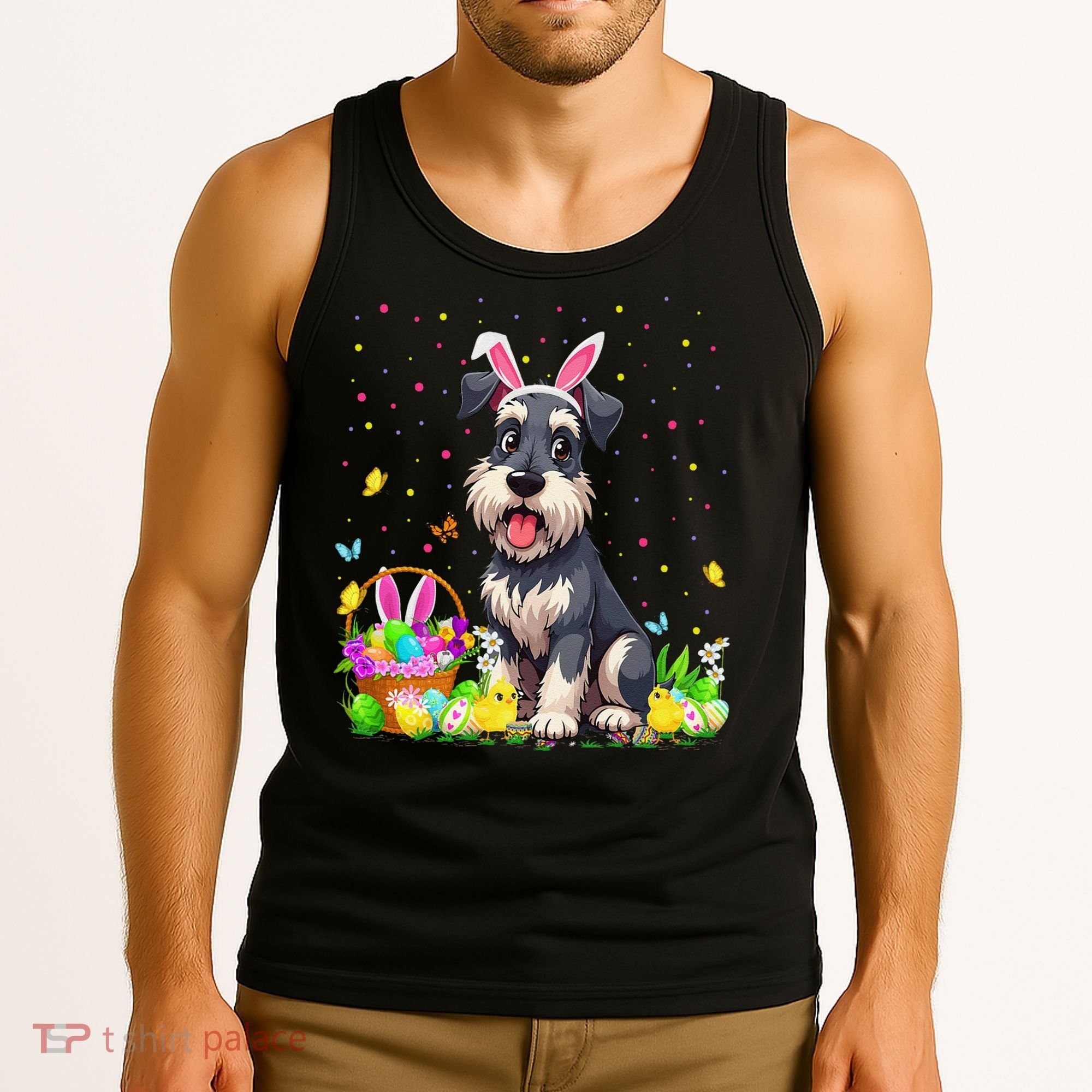 Miniature Schnauzer Dog Easter Egg Hunt Bunny Ear Easter Tank Top