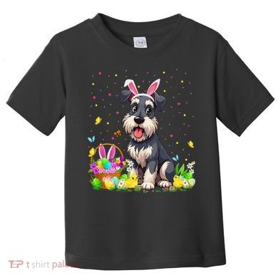 Miniature Schnauzer Dog Easter Egg Hunt Bunny Ear Easter Toddler T-Shirt