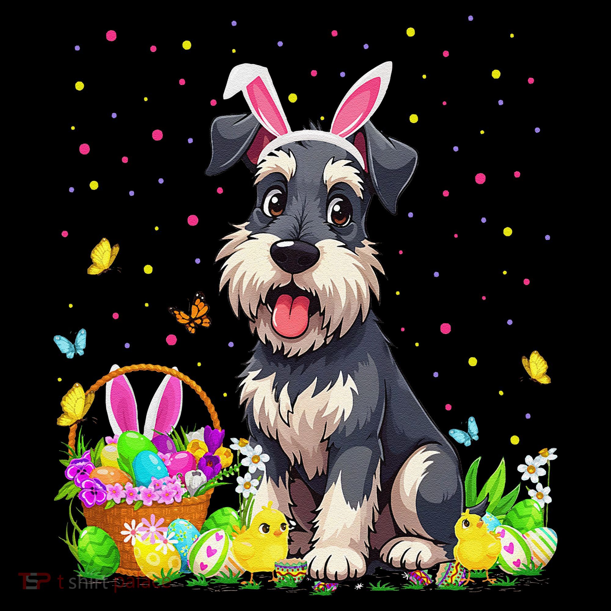 Miniature Schnauzer Dog Easter Egg Hunt Bunny Ear Easter Toddler T-Shirt