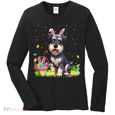 Miniature Schnauzer Dog Easter Egg Hunt Bunny Ear Easter Women's Long Sleeve Shirt