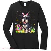 Miniature Schnauzer Dog Easter Egg Hunt Bunny Ear Easter Women's Long Sleeve Shirt thumb 0
