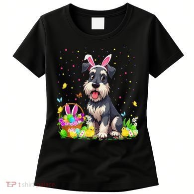 Miniature Schnauzer Dog Easter Egg Hunt Bunny Ear Easter Women's T-Shirt