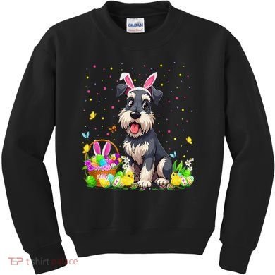Miniature Schnauzer Dog Easter Egg Hunt Bunny Ear Easter Kids Sweatshirt
