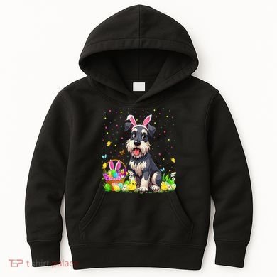 Miniature Schnauzer Dog Easter Egg Hunt Bunny Ear Easter Kids Hoodie