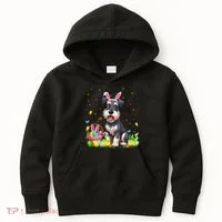Miniature Schnauzer Dog Easter Egg Hunt Bunny Ear Easter Kids Hoodie thumb 0