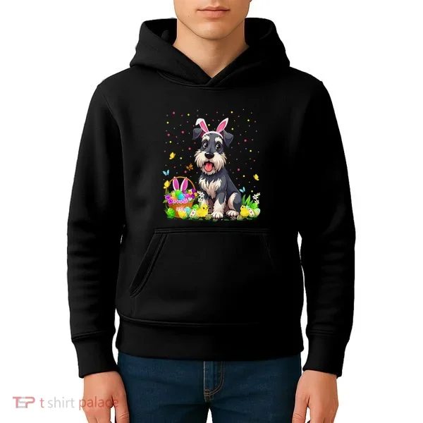 Miniature Schnauzer Dog Easter Egg Hunt Bunny Ear Easter Kids Hoodie