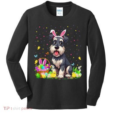 Miniature Schnauzer Dog Easter Egg Hunt Bunny Ear Easter Kids Long Sleeve Shirt