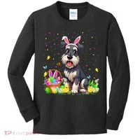 Miniature Schnauzer Dog Easter Egg Hunt Bunny Ear Easter Kids Long Sleeve Shirt thumb 0