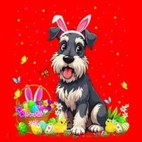 Miniature Schnauzer Dog Easter Egg Hunt Bunny Ear Easter Santa Hat thumb 1