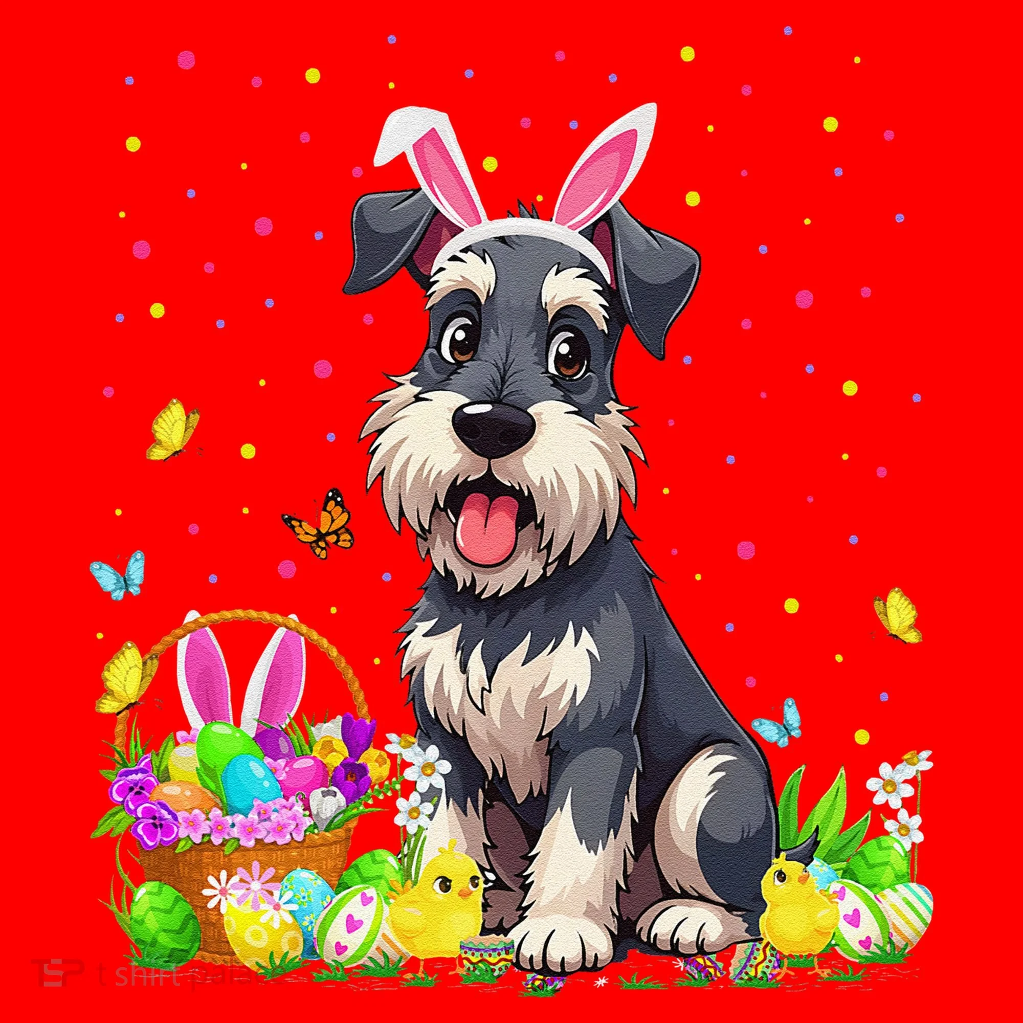 Miniature Schnauzer Dog Easter Egg Hunt Bunny Ear Easter Santa Hat