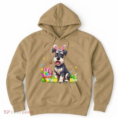 Miniature Schnauzer Dog Easter Egg Hunt Bunny Ear Easter Hoodie