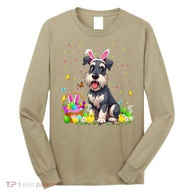 Miniature Schnauzer Dog Easter Egg Hunt Bunny Ear Easter Long Sleeve Shirt