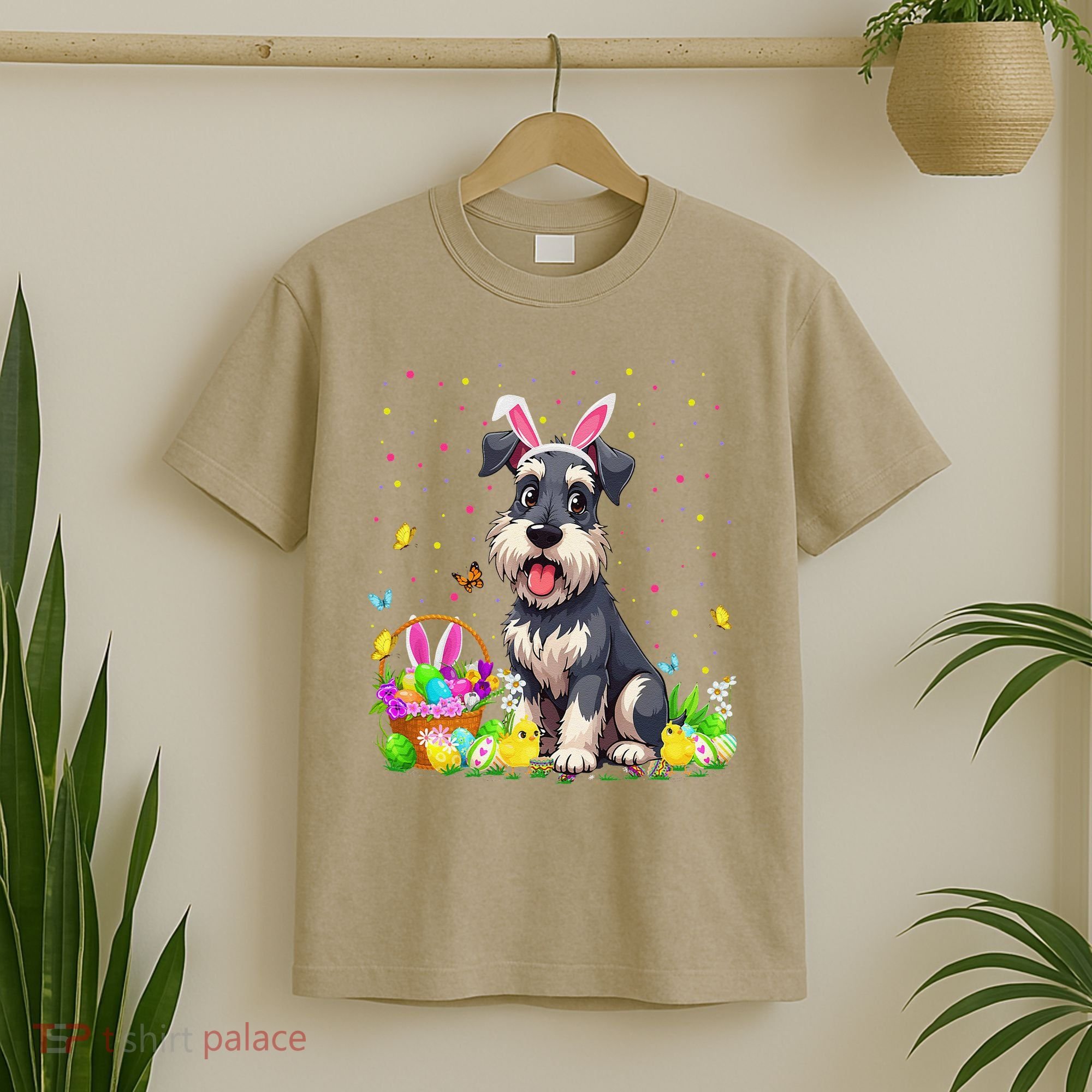 Miniature Schnauzer Dog Easter Egg Hunt Bunny Ear Easter T-Shirt
