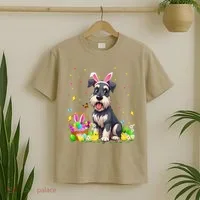 Miniature Schnauzer Dog Easter Egg Hunt Bunny Ear Easter T-Shirt thumb 2