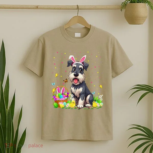 Miniature Schnauzer Dog Easter Egg Hunt Bunny Ear Easter T-Shirt