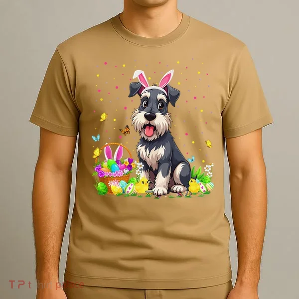 Miniature Schnauzer Dog Easter Egg Hunt Bunny Ear Easter T-Shirt